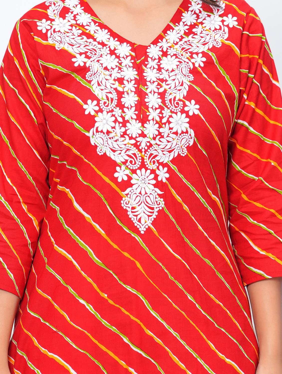 women leheriya three quarter sleeve straight kurta - 22094138 -  Standard Image - 5