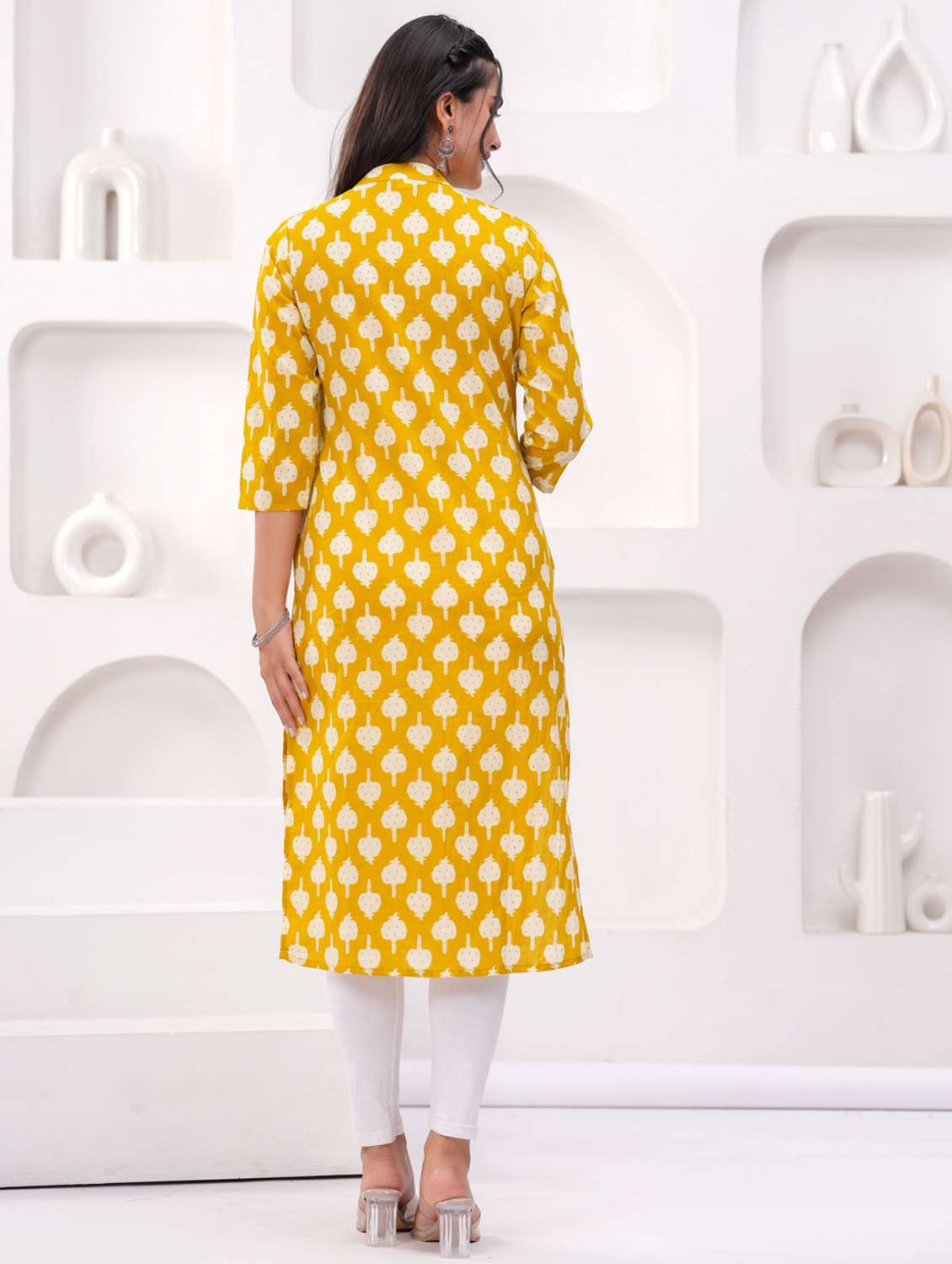 women printed three quarter sleeve straight kurta - 22094150 -  Standard Image - 3