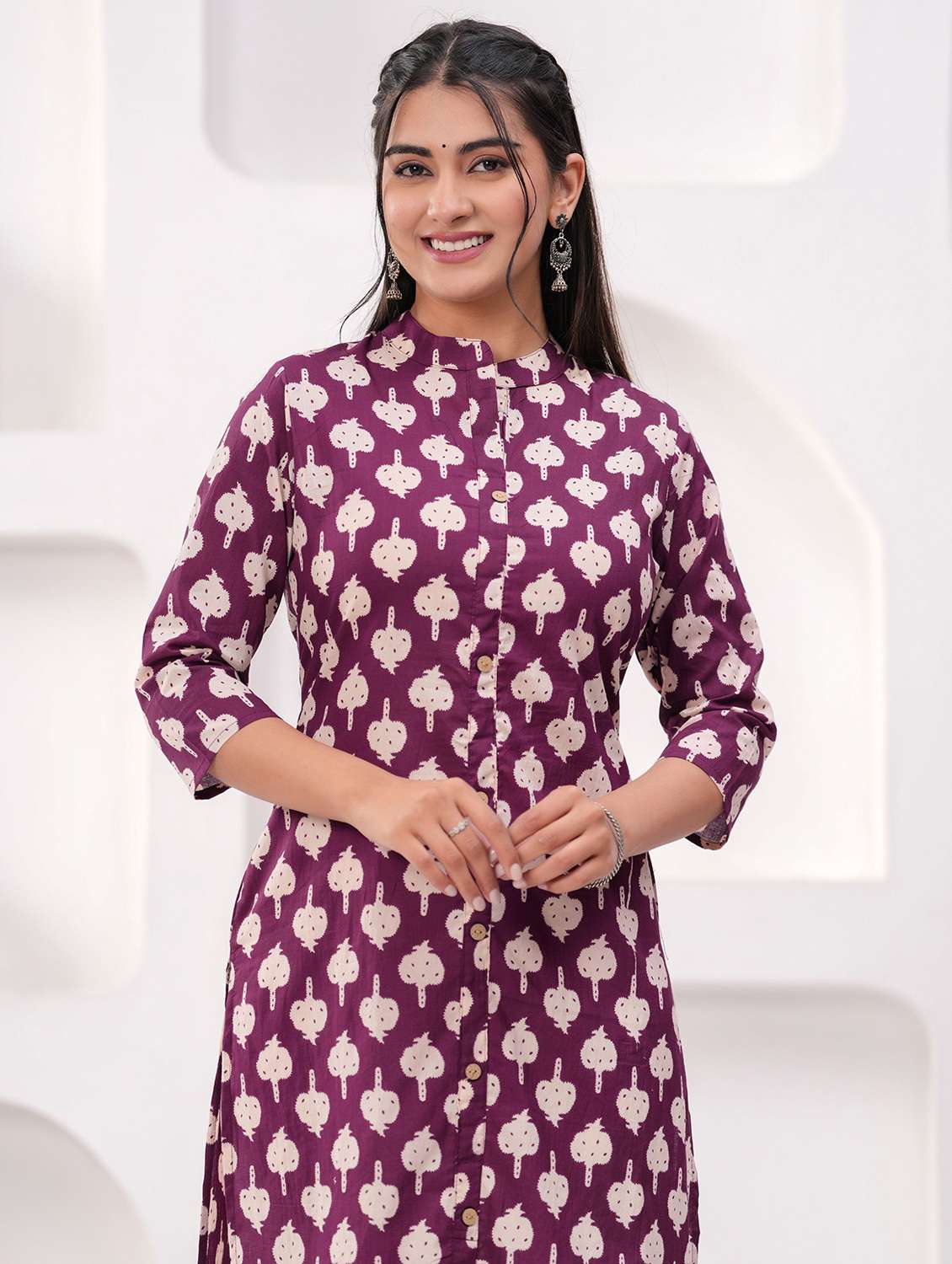 women printed three quarter sleeve straight kurta - 22094151 -  Standard Image - 3