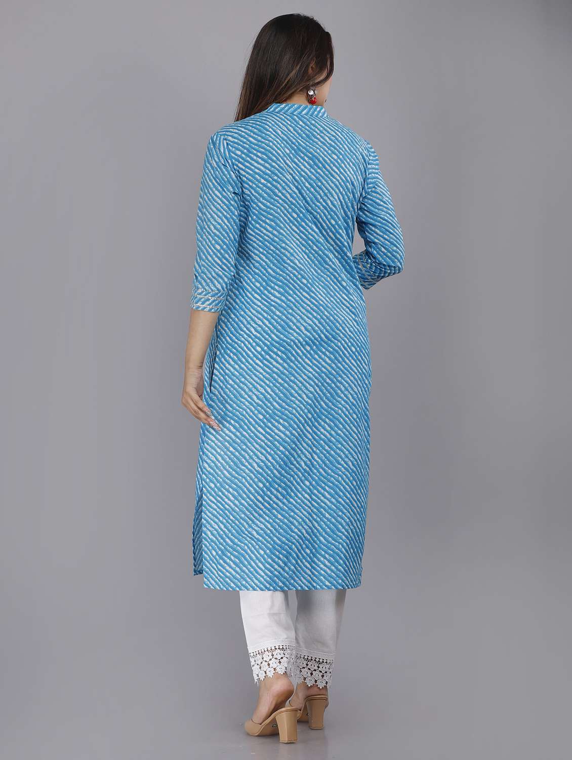 Women Leheriya Three Quarter Sleeve Straight Kurta - 22094165 -  Standard Image - 3