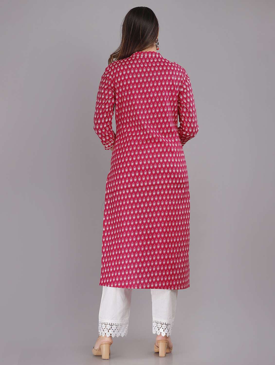 women printed three quarter sleeve straight kurta - 22094171 -  Standard Image - 3