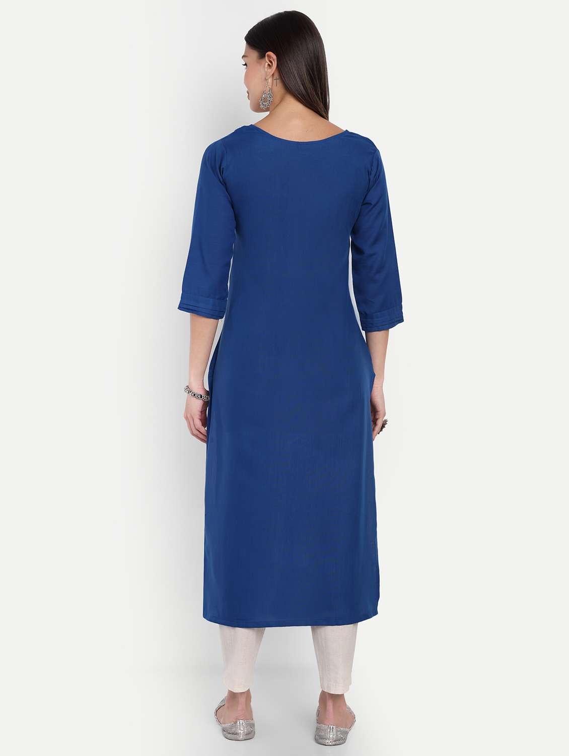 women embroidered three quarter sleeve straight kurta - 22094212 -  Standard Image - 3