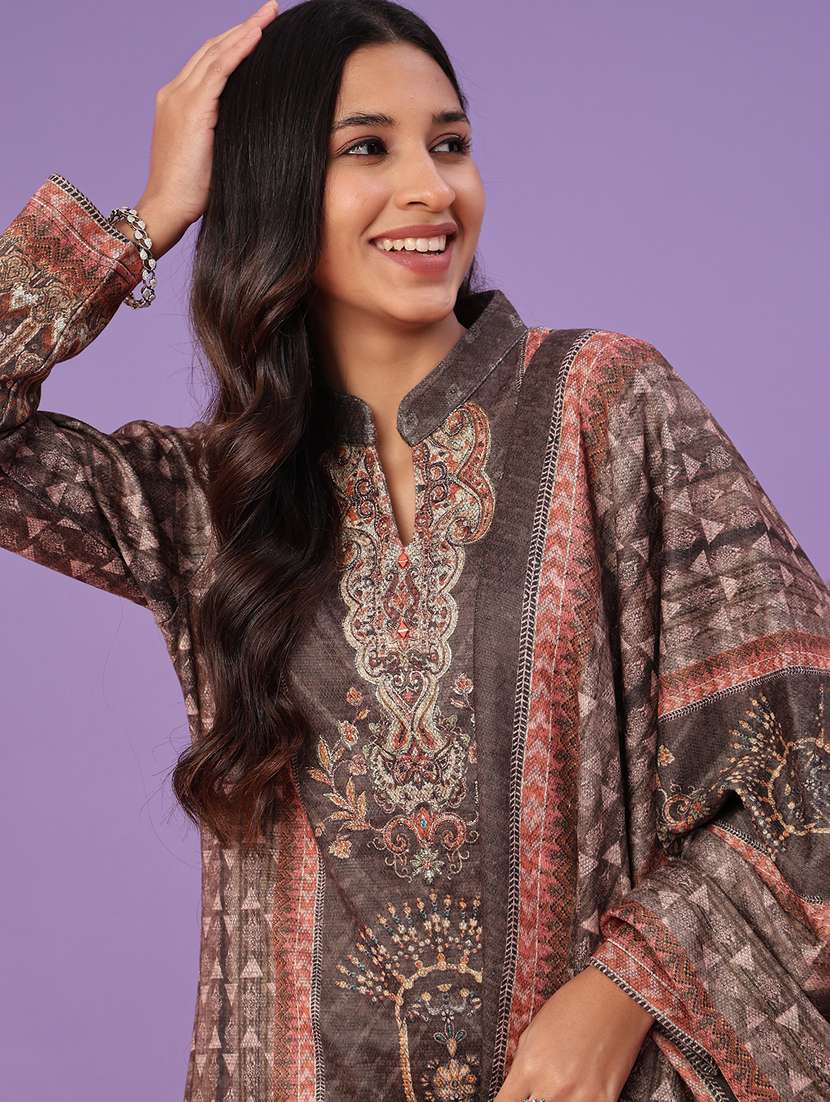 women printed long sleeve kurta pant with dupatta set - 22094379 -  Standard Image - 3