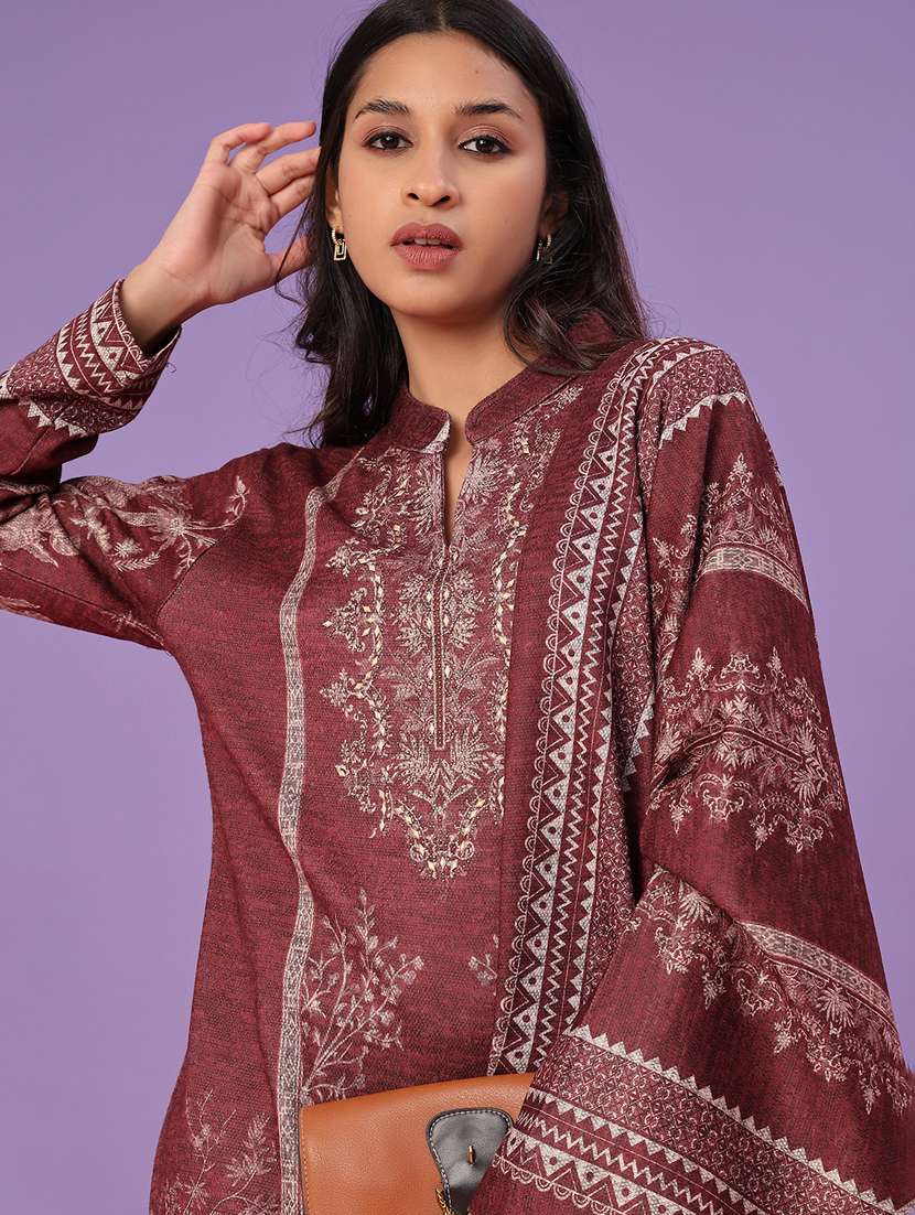 women printed long sleeve kurta pant with dupatta set - 22094402 -  Standard Image - 3