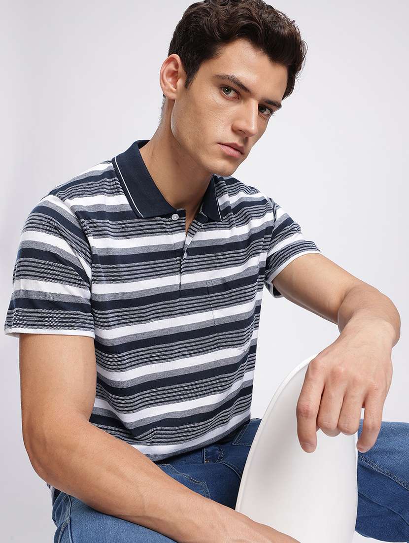 men striped short sleeve regular fit polo t-shirt
