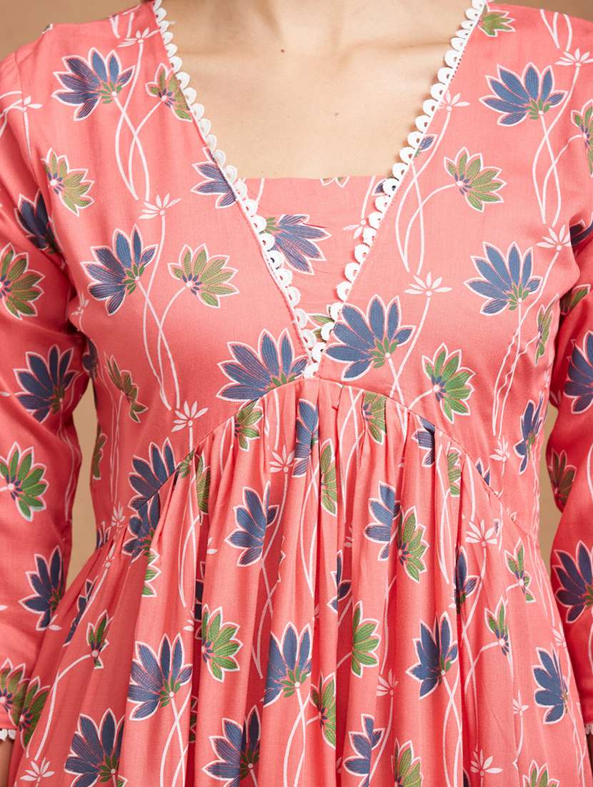women floral printed three quarter sleeve a-line kurta - 22094413 - Standard Image - 5