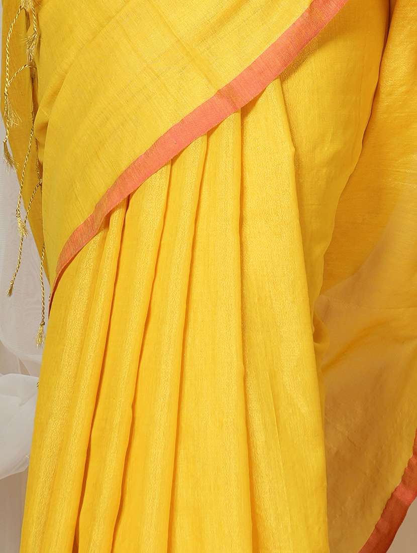 women solid handloom saree with blouse - 22094443 -  Standard Image - 3