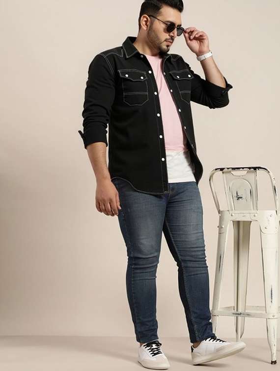 men solid long sleeve regular fit denim casual shirt - 22094473 -  Standard Image - 3