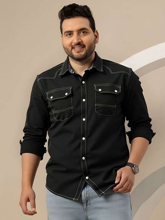 men solid long sleeve regular fit denim casual shirt