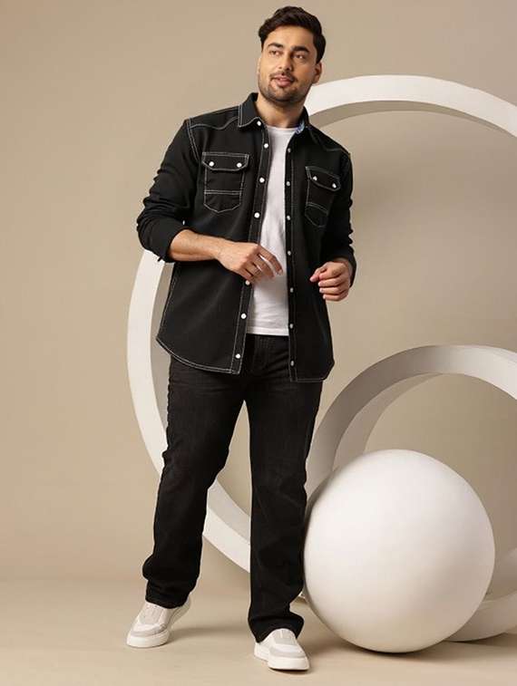 men solid long sleeve regular fit denim casual shirt - 22094488 -  Standard Image - 3