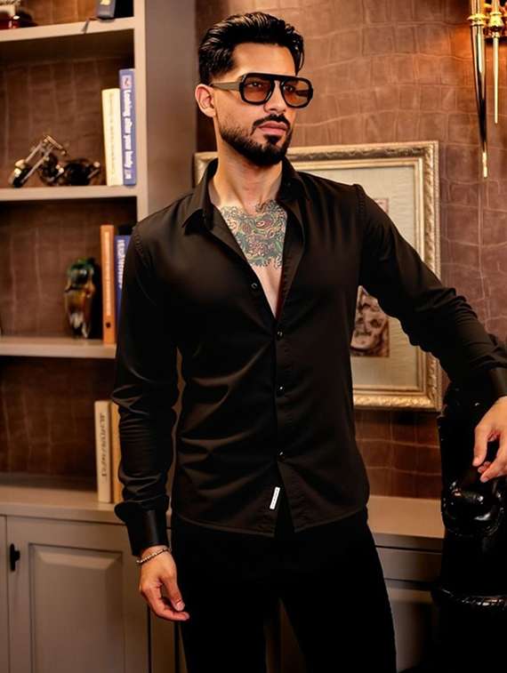 men solid long sleeve slim fit casual shirt