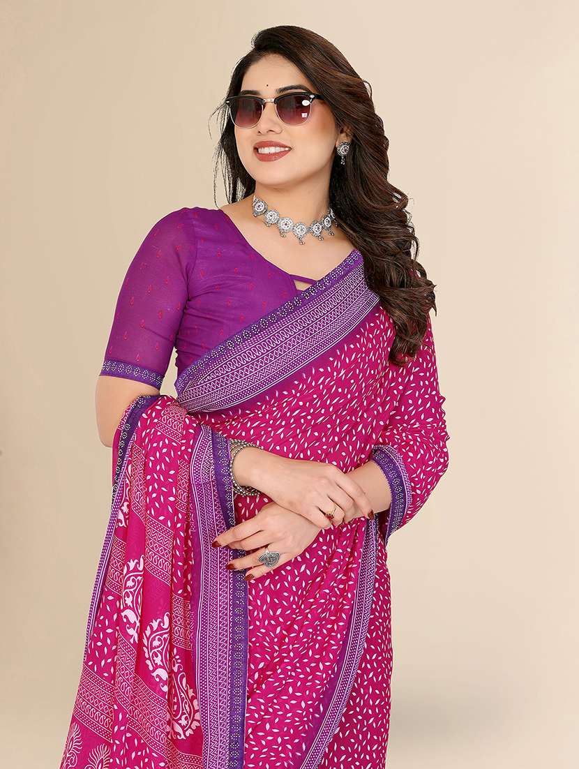 women printed casual wear saree with blouse - 22099389 - Standard Image - 5