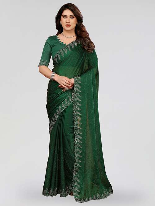 women solid with work embellished saree with blouse - 22100073 -  Standard Image - 0