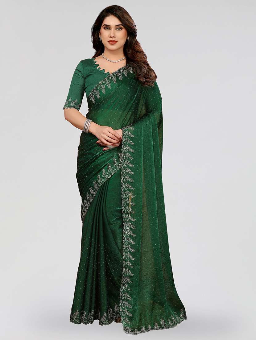 women solid with work embellished saree with blouse - 22100073 -  Zoom Image - 0