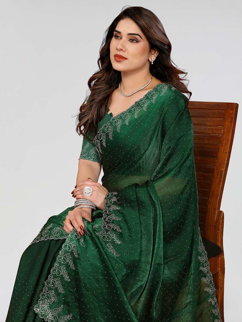 women solid with work embellished saree with blouse - 22100073 - Standard Image - 3