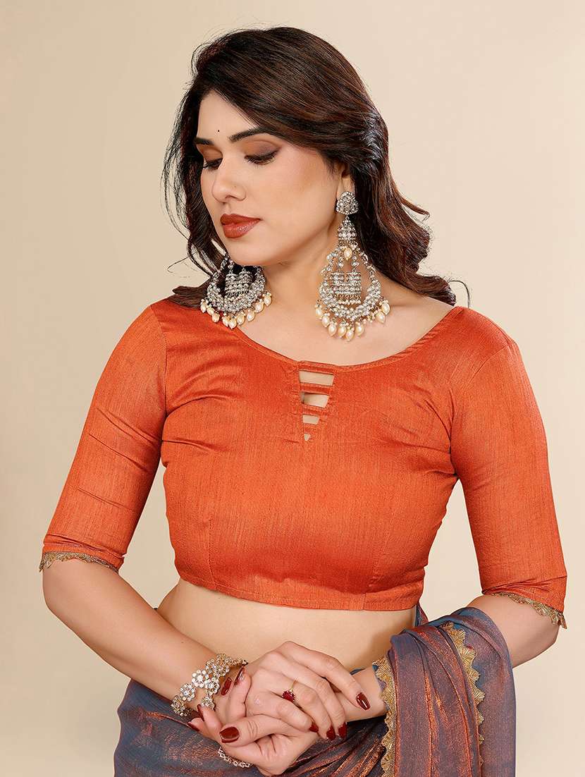 women solid with embellished bordered saree with blouse - 22100384 -  Standard Image - 3