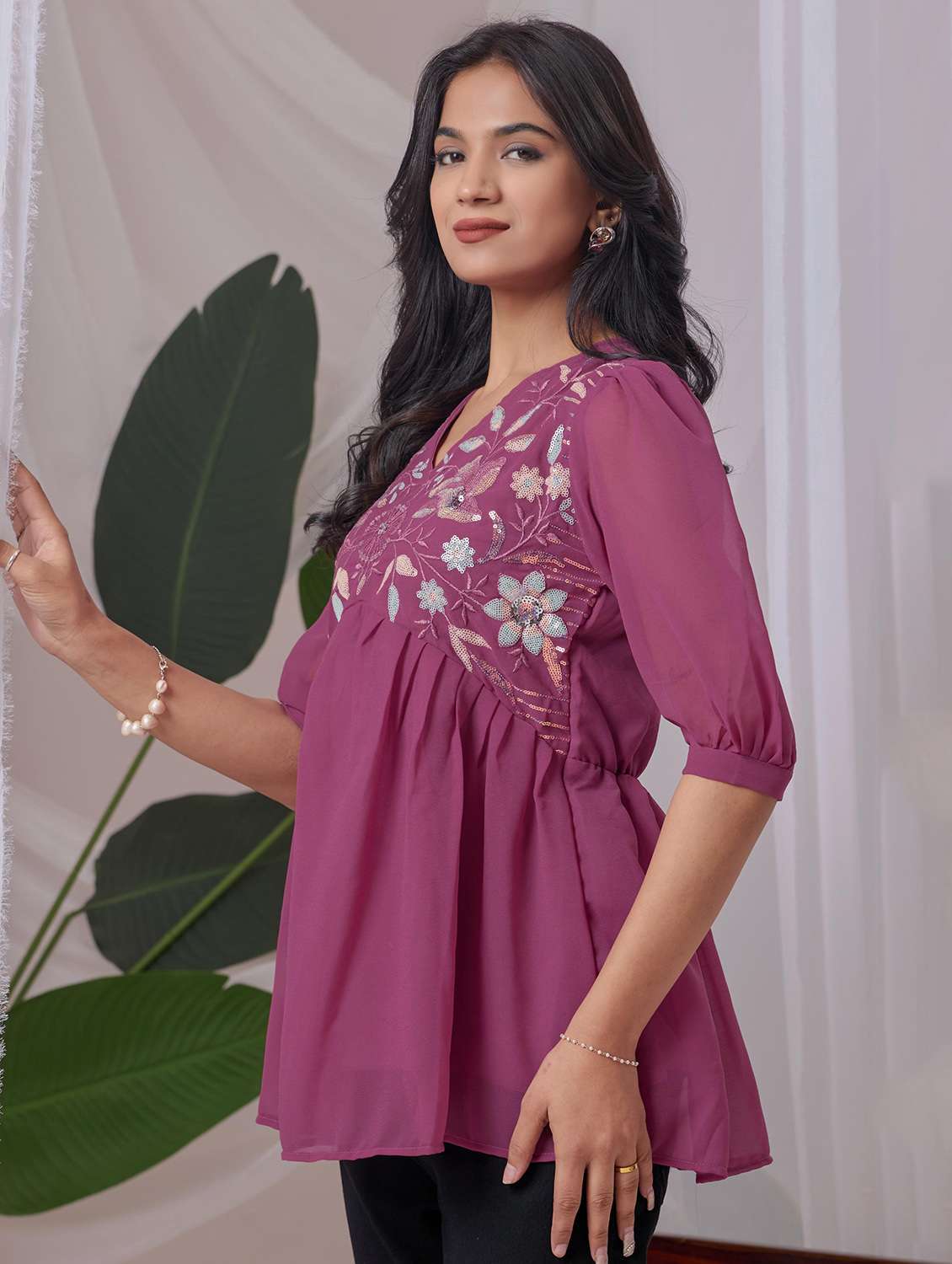 women embroidered v neck ethnic top