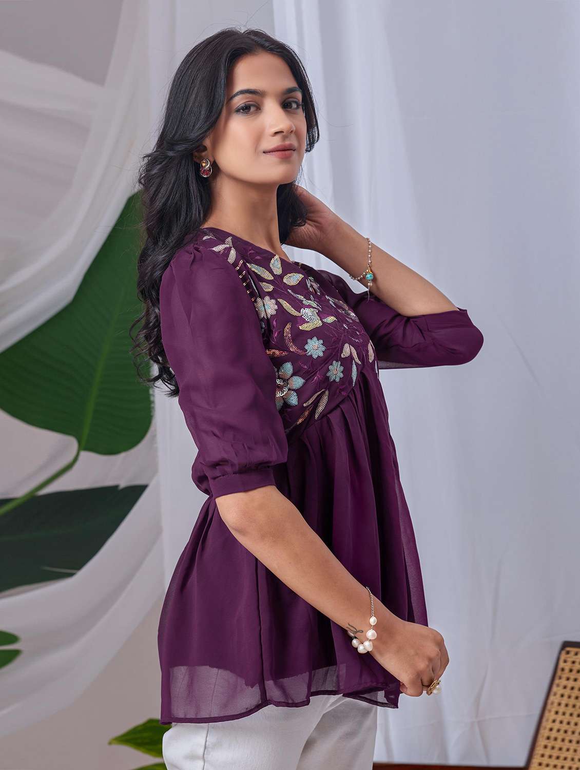 women embroidered v neck ethnic top - 22100802 -  Zoom Image - 0