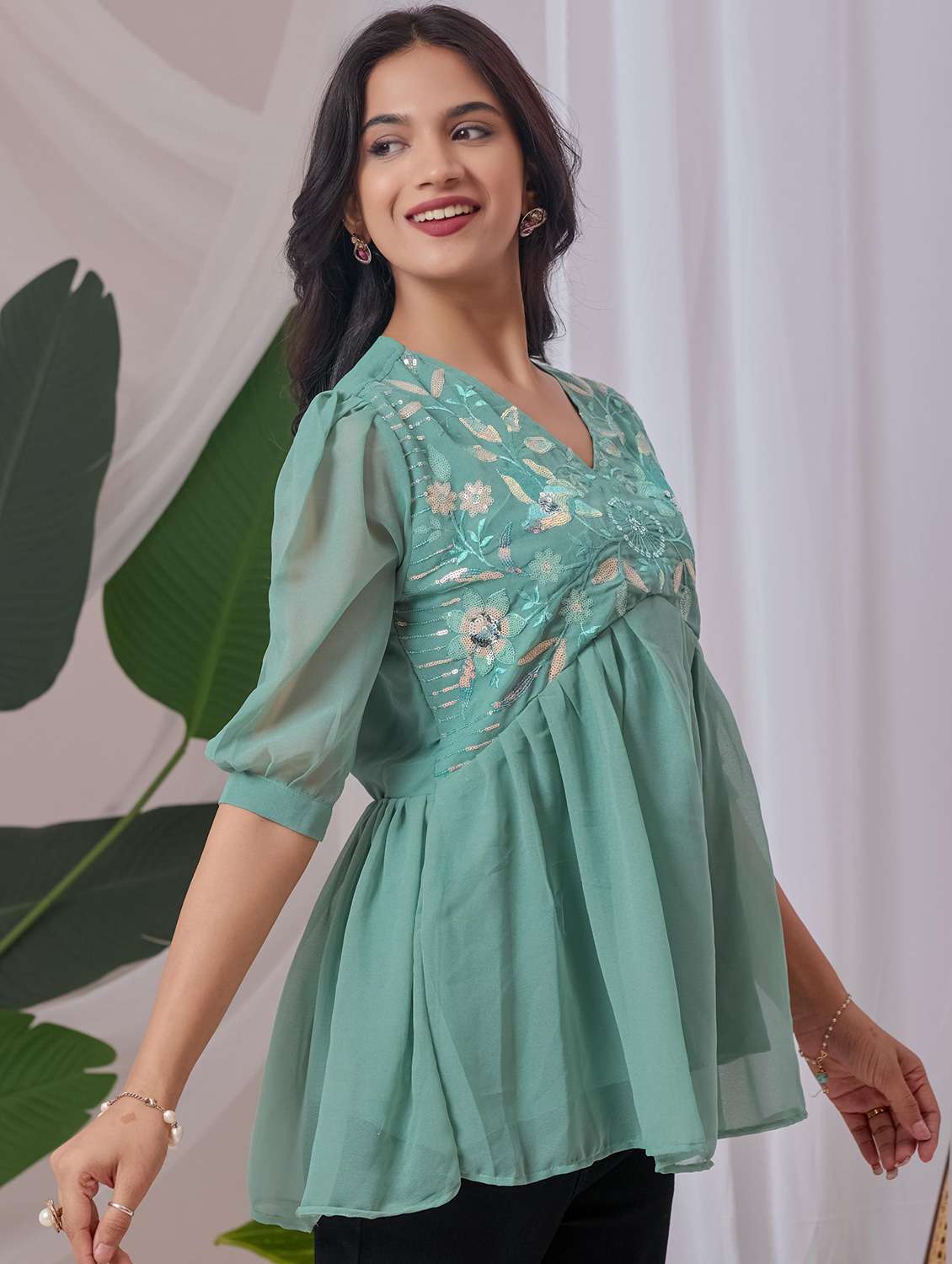 women embroidered v neck ethnic top - 22100813 -  Zoom Image - 0
