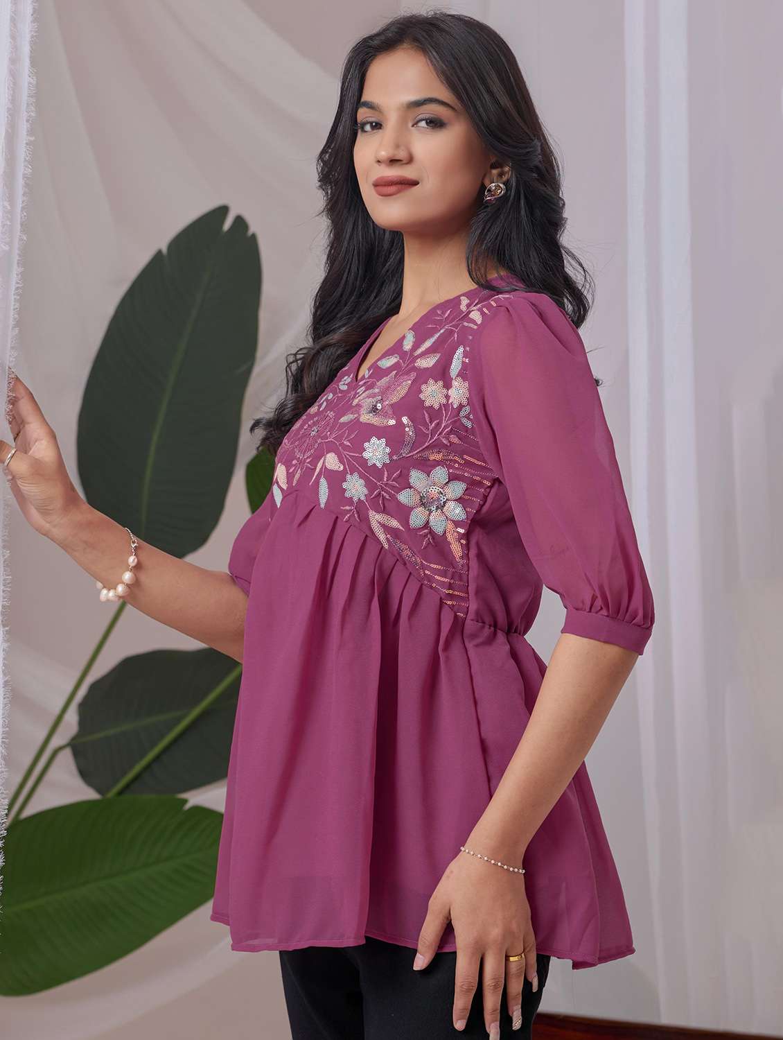 women embroidered v neck ethnic top