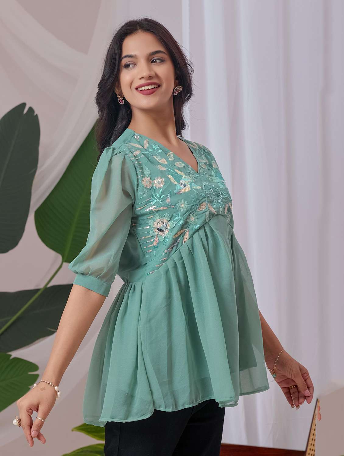 women embroidered v neck ethnic top