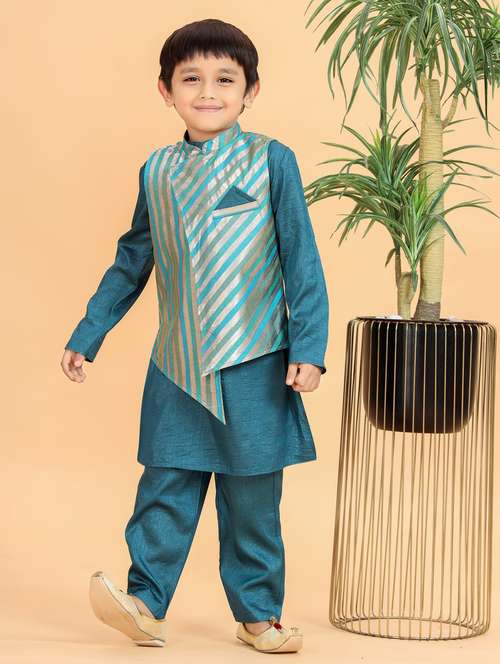 boys long sleeve kurta pyjama with jacket set - 22100907 -  Standard Image - 0