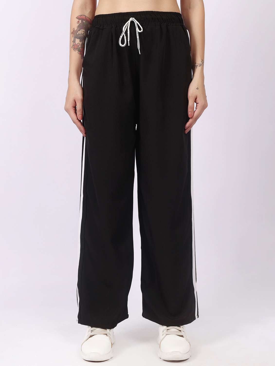 black polyester regular track pants - 22100913 - Zoom Image - 0