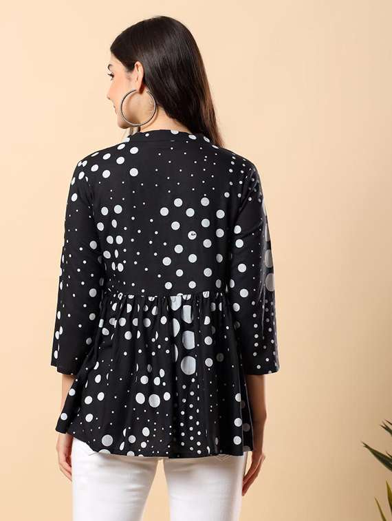 women polka dot printed three quarter sleeve flared top - 22100931 - Standard Image - 3