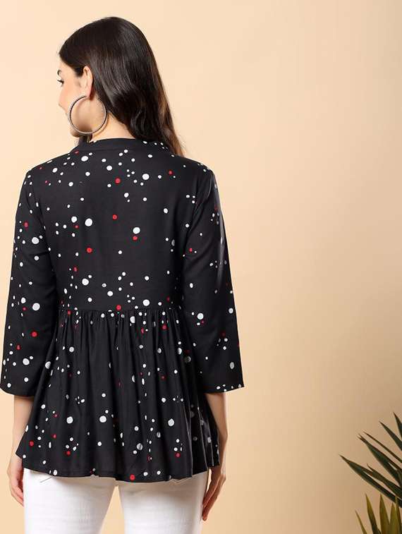 women polka dot printed three quarter sleeve flared top - 22100932 - Standard Image - 3