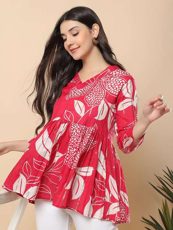 women printed three quarter sleeve flared top - 22100933 - Zoom Image - 0