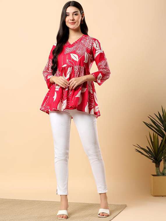 women printed three quarter sleeve flared top - 22100933 - Standard Image - 5