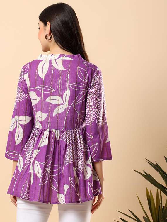 women printed three quarter sleeve flared top - 22100934 - Standard Image - 3