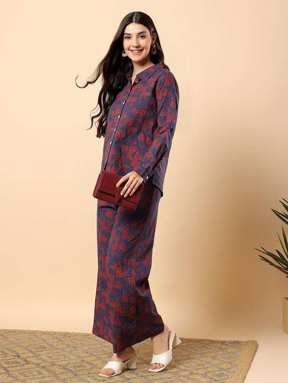 women floral long sleeve shirt & trouser co-ord set - 22100941 -  Zoom Image - 0