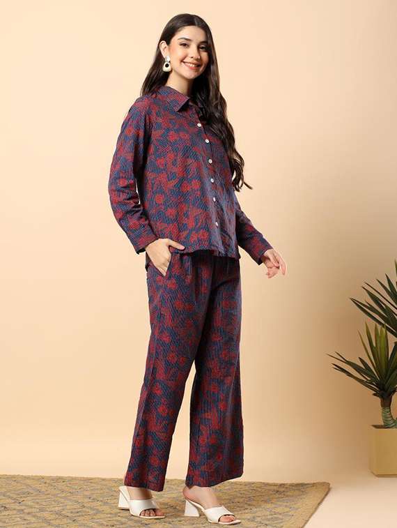 women floral long sleeve shirt & trouser co-ord set - 22100941 - Standard Image - 3