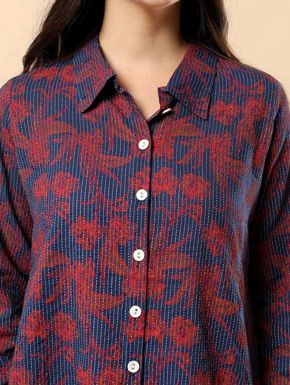 women floral long sleeve shirt & trouser co-ord set - 22100941 - Standard Image - 5