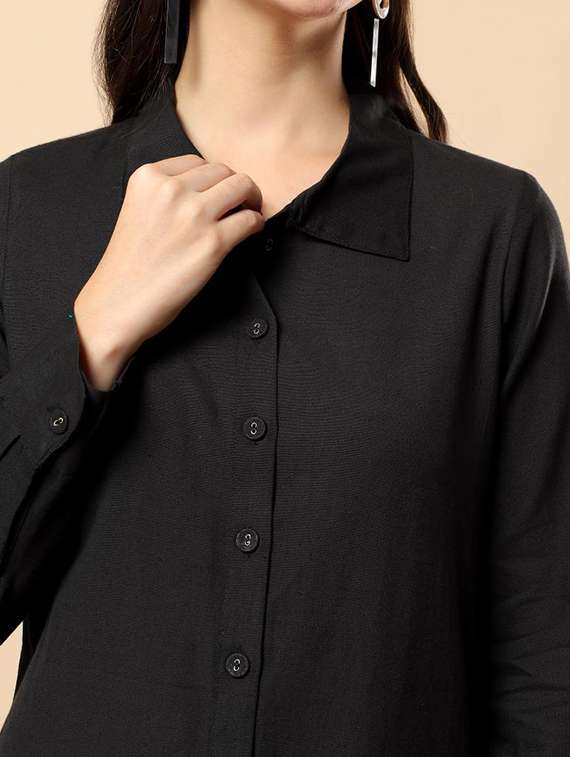 women solid long sleeve shirt & trouser co-ord set - 22100942 - Standard Image - 5