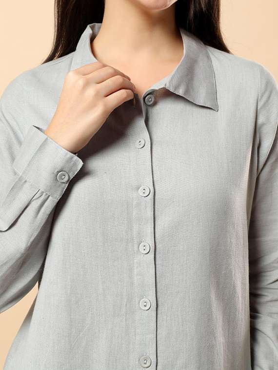 women solid long sleeve shirt & trouser co-ord set - 22100943 - Standard Image - 5