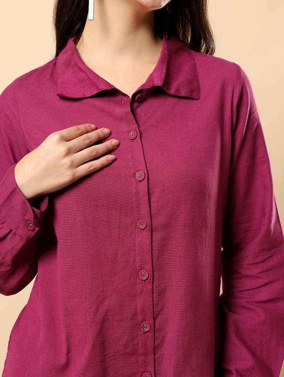 women solid long sleeve shirt & trouser co-ord set - 22100947 - Standard Image - 5