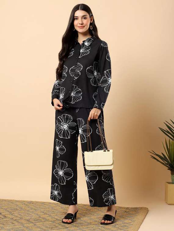 women floral long sleeve shirt & trouser co-ord set
