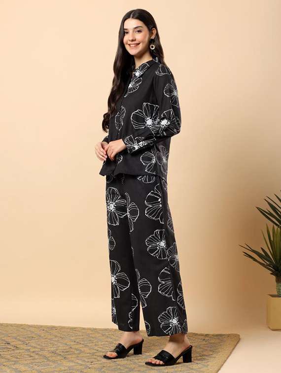 women floral long sleeve shirt & trouser co-ord set - 22100949 - Standard Image - 3
