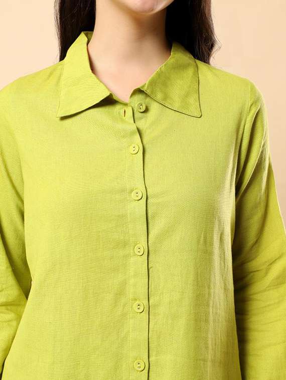 women solid long sleeve shirt & trouser co-ord set - 22100950 - Standard Image - 5
