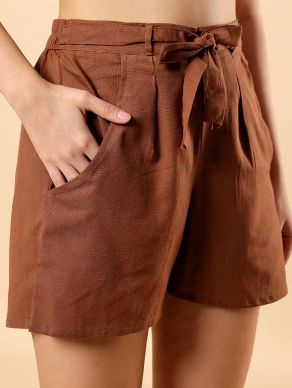 women solid long sleeve shirt & shorts co-ord set - 22100951 - Standard Image - 5