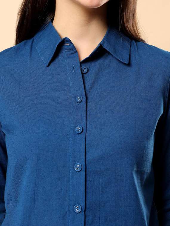 women solid long sleeve shirt & shorts co-ord set - 22100952 - Standard Image - 5