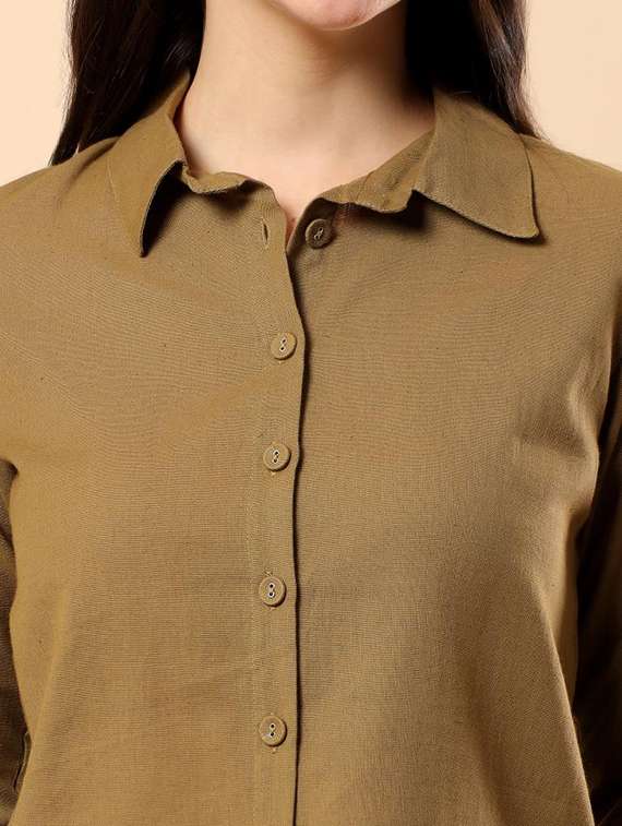 women solid long sleeve shirt & shorts co-ord set - 22100953 - Standard Image - 5