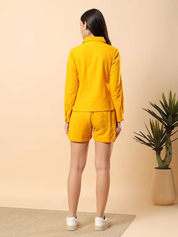 women solid long sleeve shirt & shorts co-ord set - 22100959 - Standard Image - 3