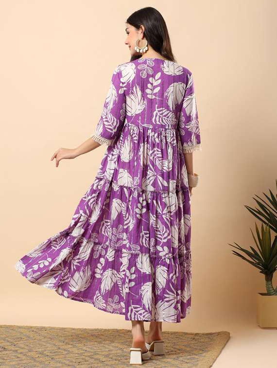 women printed round neck tiered ethnic dress - 22100963 - Standard Image - 3