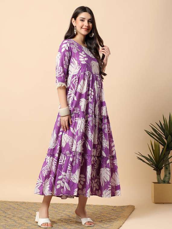 women printed round neck tiered ethnic dress - 22100963 - Standard Image - 5