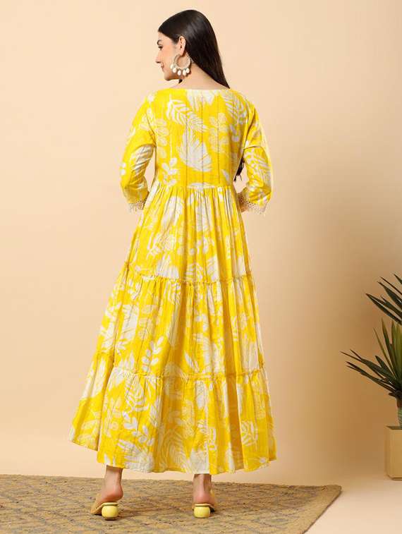 women printed round neck tiered ethnic dress - 22100964 - Standard Image - 3