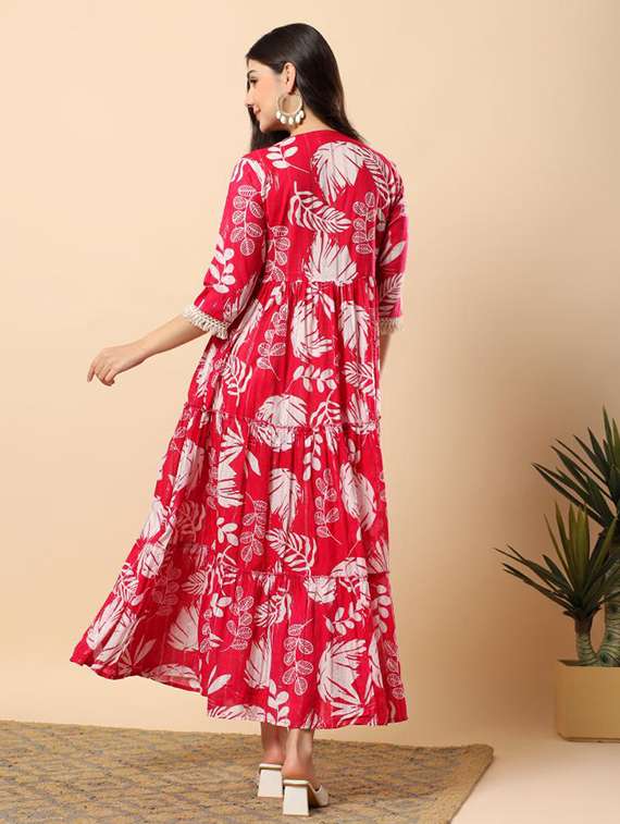 women printed round neck tiered ethnic dress - 22100965 - Standard Image - 3