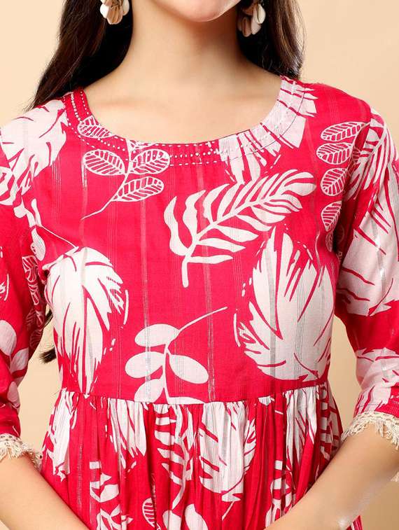 women printed round neck tiered ethnic dress - 22100965 - Standard Image - 5